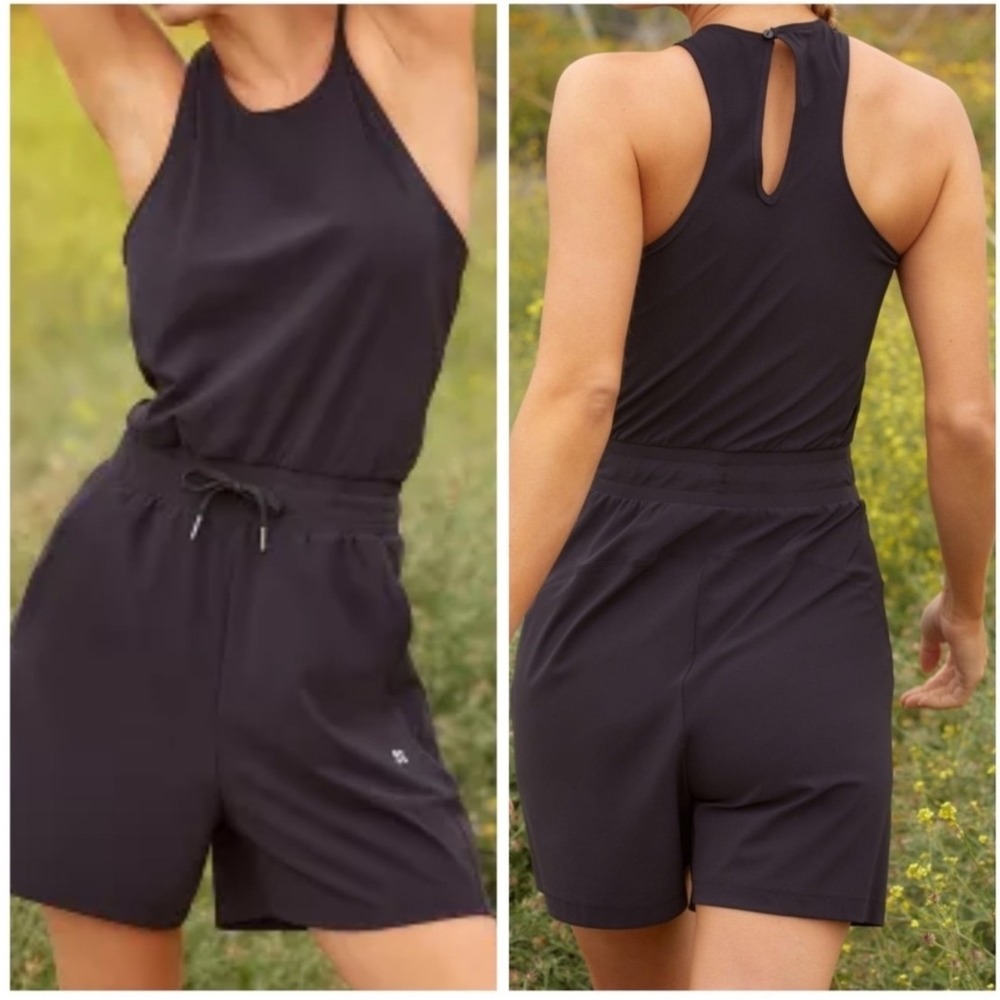 NWT Sweaty Betty Explorer Black Sleeveless Drawstring Waist Romper XS